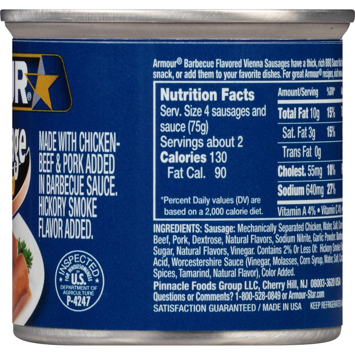 Armour Star barbecue Vienna sausage blends chicken, beef and pork for rich flavor.