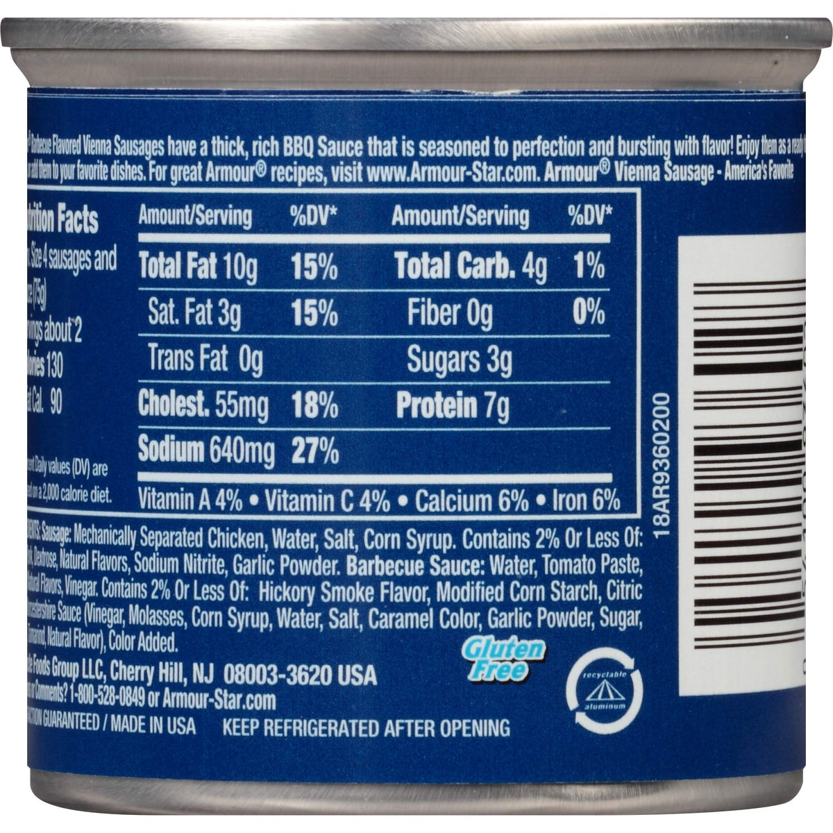 Open can served on plate: Armour Star Vienna sausage, convenient ready-to-eat option.