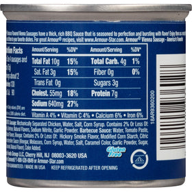 Open can served on plate: Armour Star Vienna sausage, convenient ready-to-eat option.