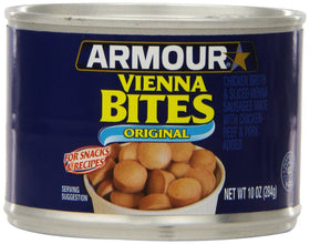 Armour Star Vienna Bites in can, convenient ready-to-eat protein snack