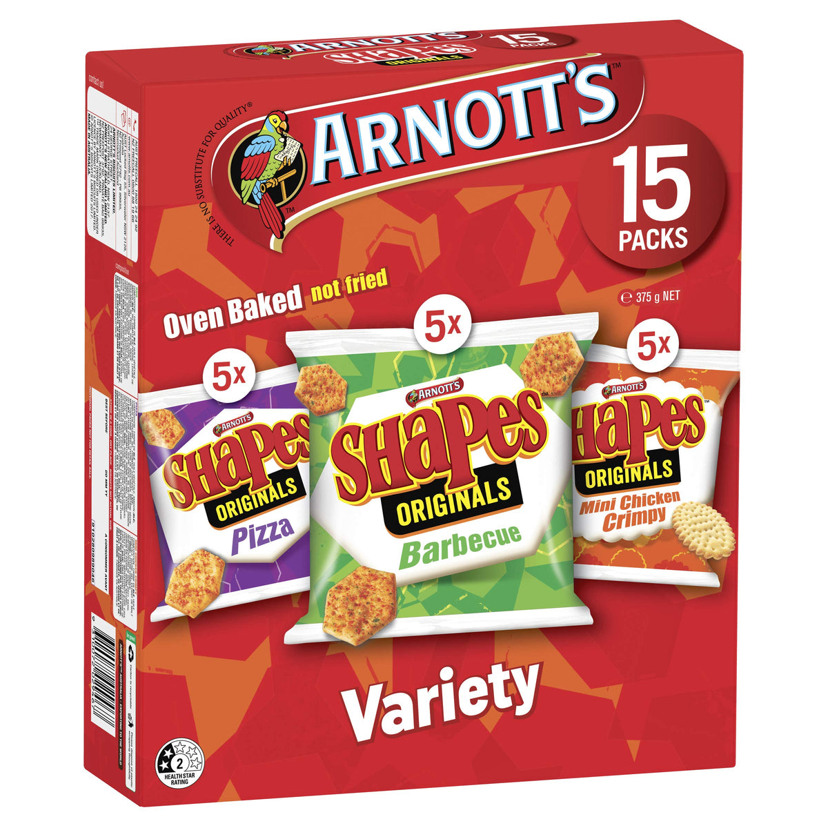 Arnott's Shapes Variety 15 Pack front view, ideal for sharing at parties and gatherings.
