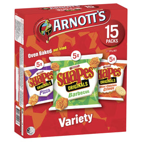 Arnott's Shapes Variety 15 Pack front view, ideal for sharing at parties and gatherings.