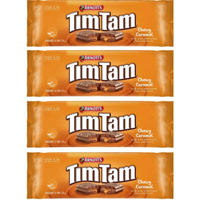 Arnott’s Tim Tam chewy caramel biscuits with chocolate coating, ideal with tea.