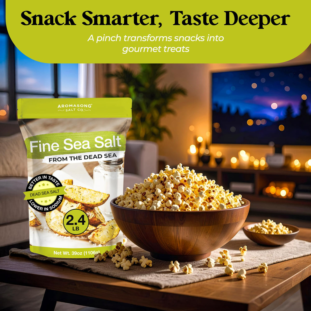 Aromasong Dead Sea Salt in a kitchen scene for daily cooking and finishing.