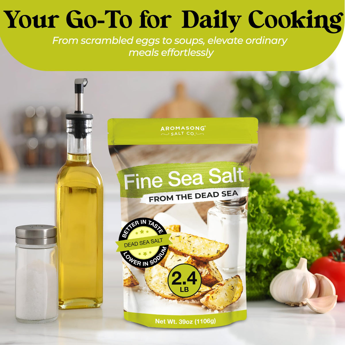 Aromasong Dead Sea Salt mineral crystals reflecting light, highlighting mineral richness.