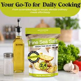 Aromasong Dead Sea Salt mineral crystals reflecting light, highlighting mineral richness.
