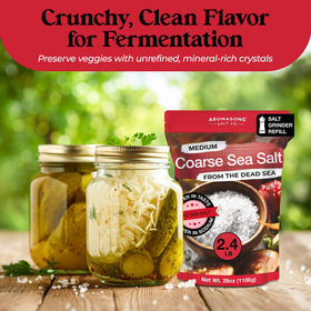 Aromasong sea salt coarse grain crystals ideal for canning and pickling.