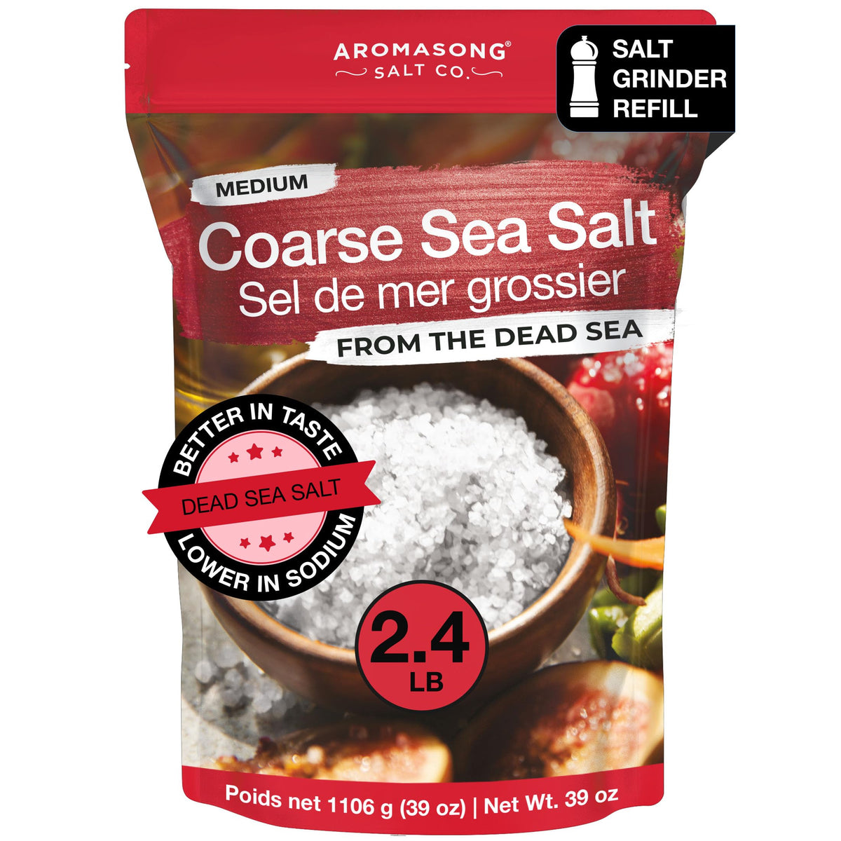 Aromasong sea salt coarse grain for grinder refills and everyday seasoning.