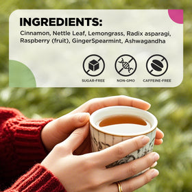 Aromlife Postpartum Tea in a breastfeeding-friendly setup for new moms