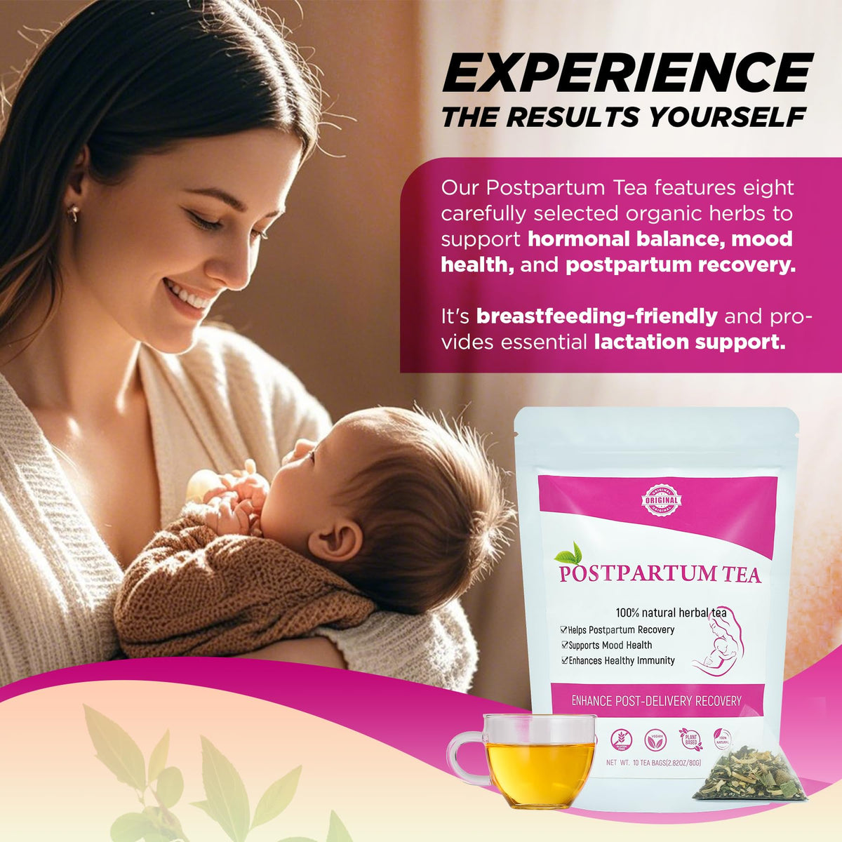 Aromlife Postpartum Tea ginger and cinnamon ingredients for aromatic warmth