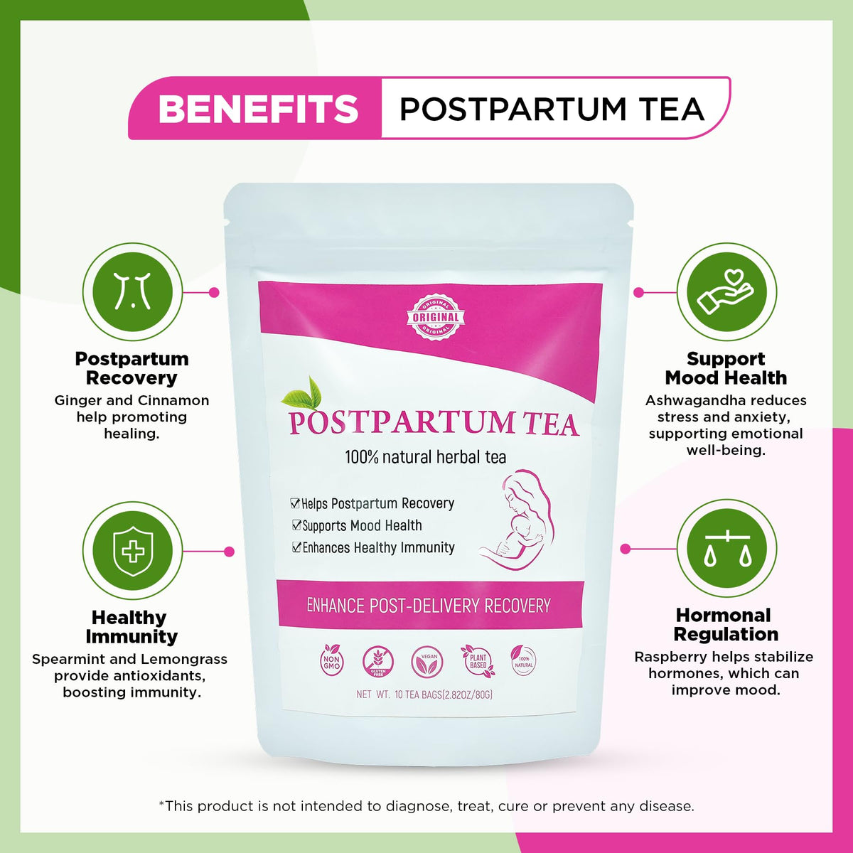 Aromlife Postpartum Tea organic packaging highlighting quality herbs