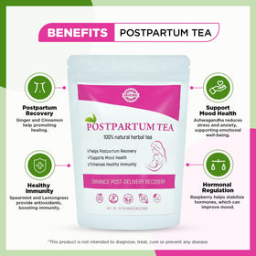 Aromlife Postpartum Tea organic packaging highlighting quality herbs