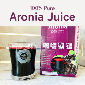 Aronia Original bottle over ice for a refreshing, naturally bold sip.