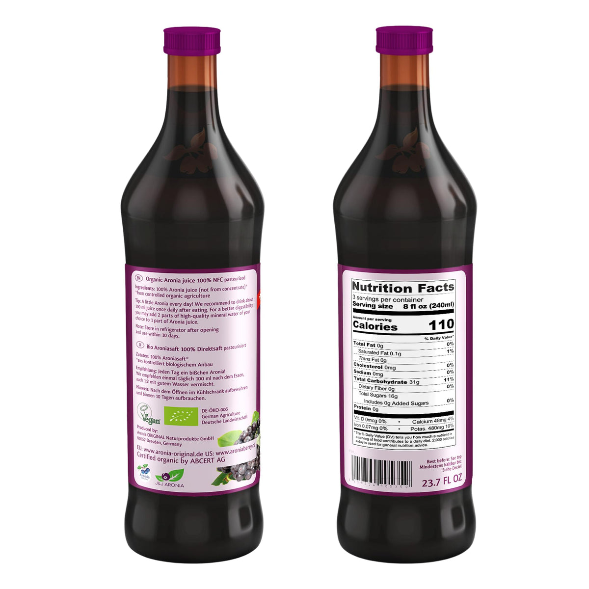 Aronia Original Germany production image reflects controlled organic farming.