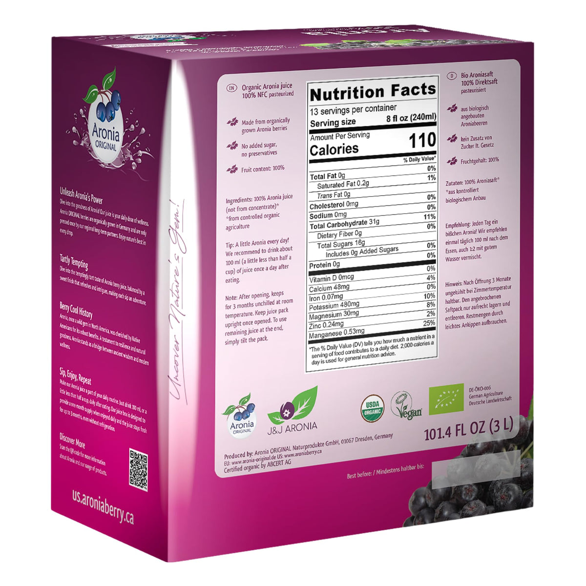 Aronia Original 1014ml juice box ready for family use.