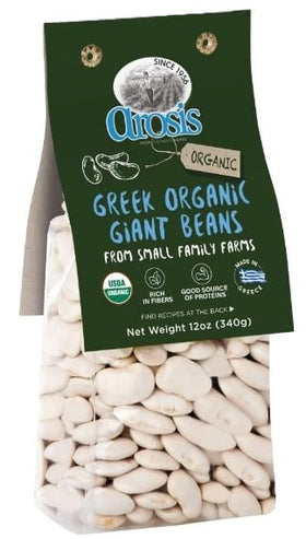 Arosis Organic Giant Beans 12 oz pack, protein-rich staple for hearty stews and salads.