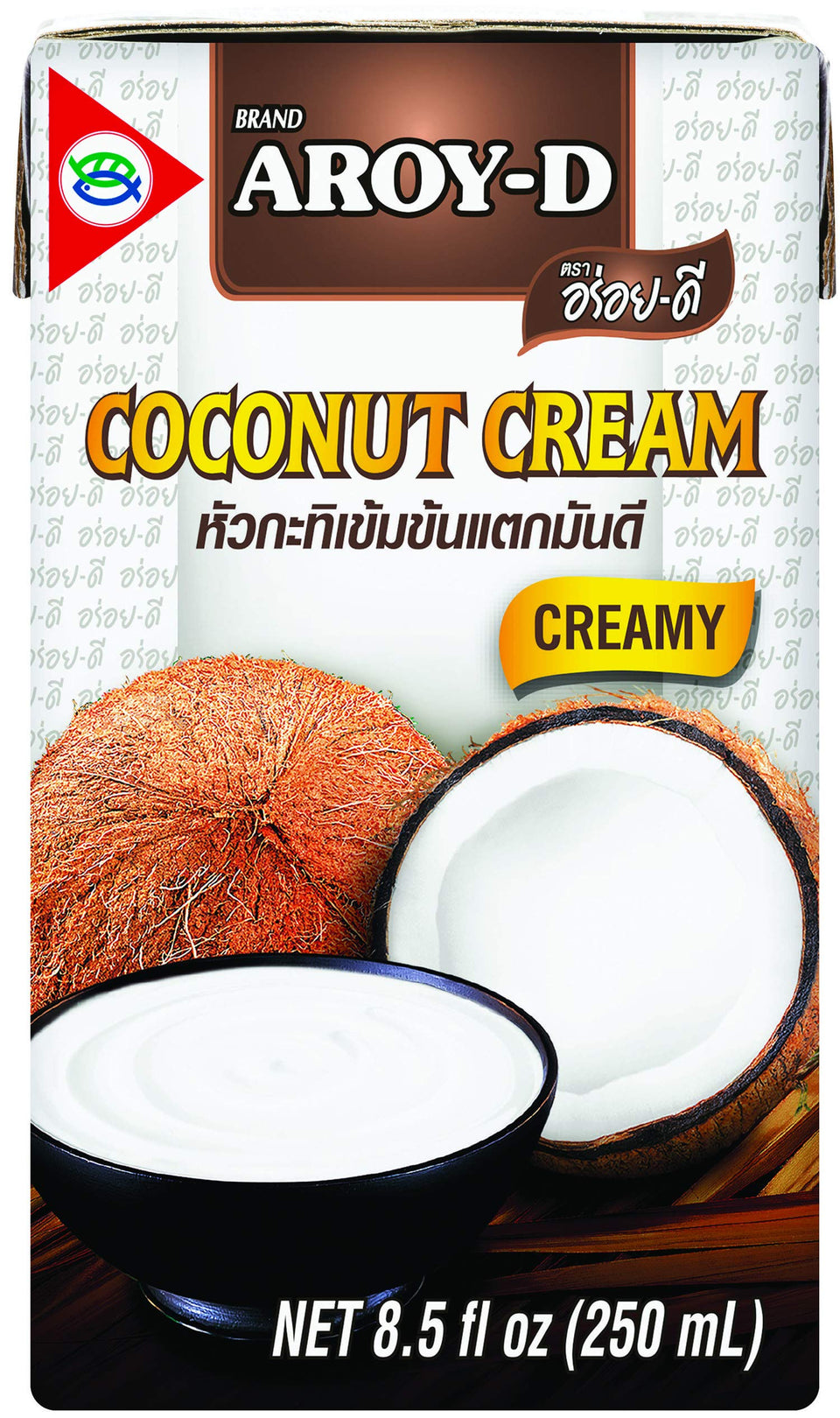 Aroy-D Coconut Cream six-pack front view, ideal pantry staple for cooking.