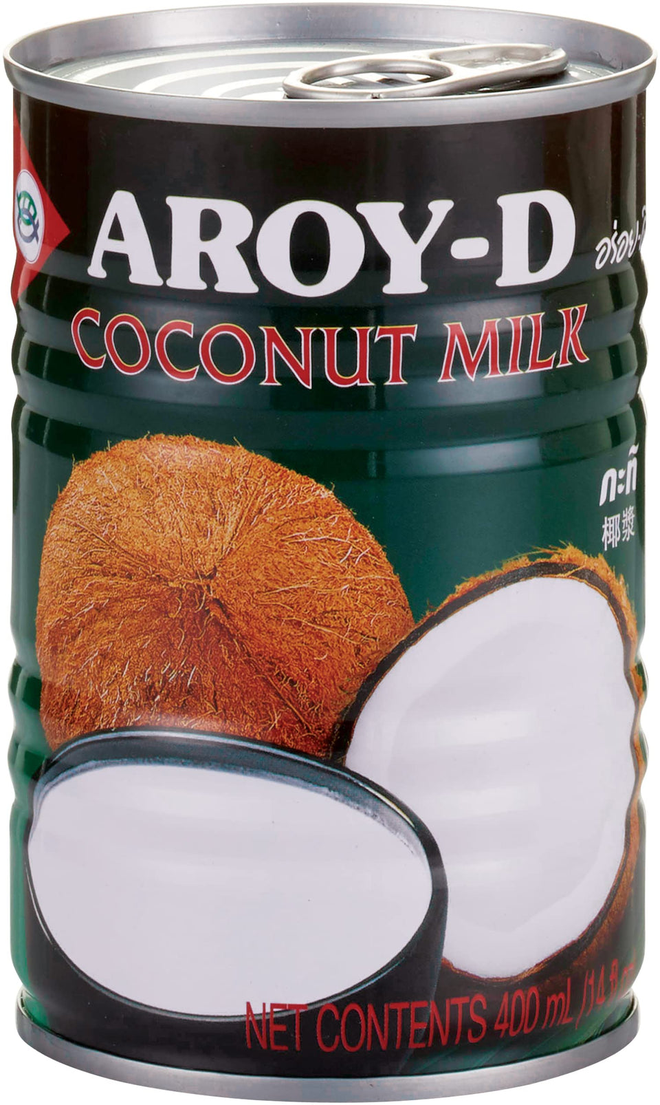 Aroy-D coconut milk 14 oz can with creamy texture ideal for curries.