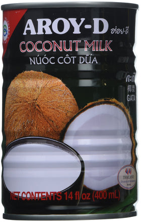 Aroy-D coconut milk can in a six-pack, ideal for rich curries and desserts