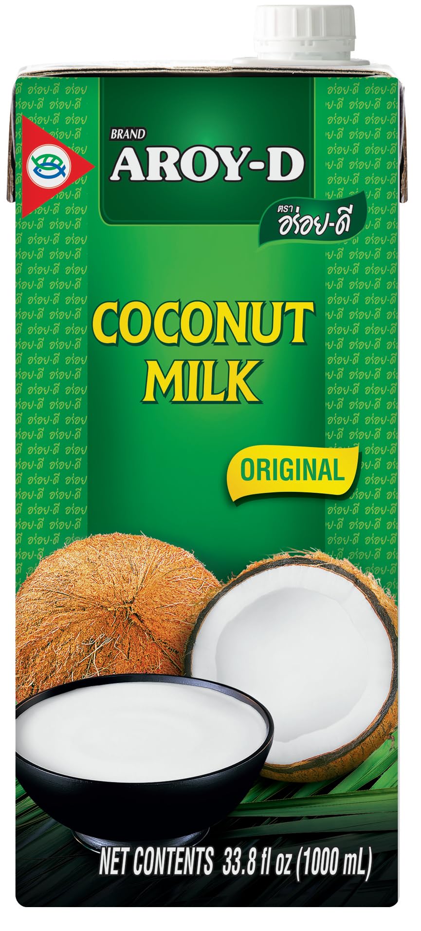 Aroy-D coconut milk in BPA-free carton packaging, ideal for rich curries and desserts.