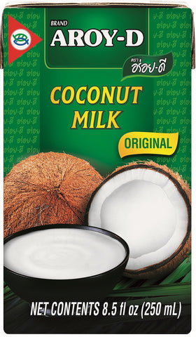 Aroy-D coconut milk pack 12, convenient staple for vegan cooking and dairy-free recipes.