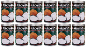 Aroy-D coconut milk pack of 12 cans for convenient curry and dessert prep.