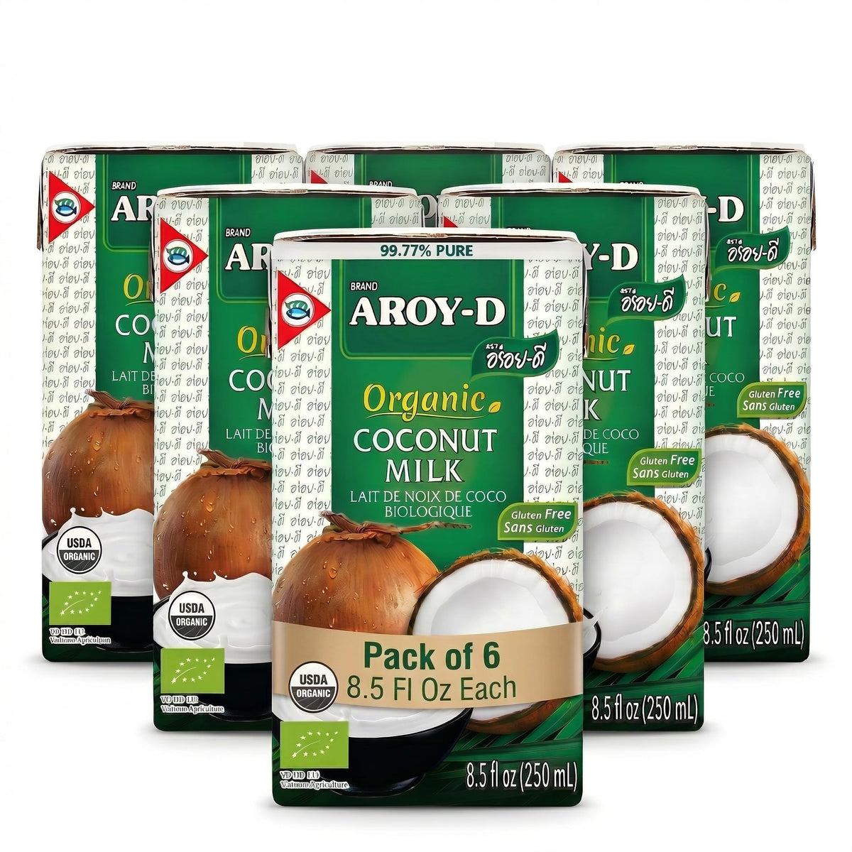 Aroy-D Organic Coconut Milk 8.5oz pack pour delivers creamy texture for curries and smoothies.