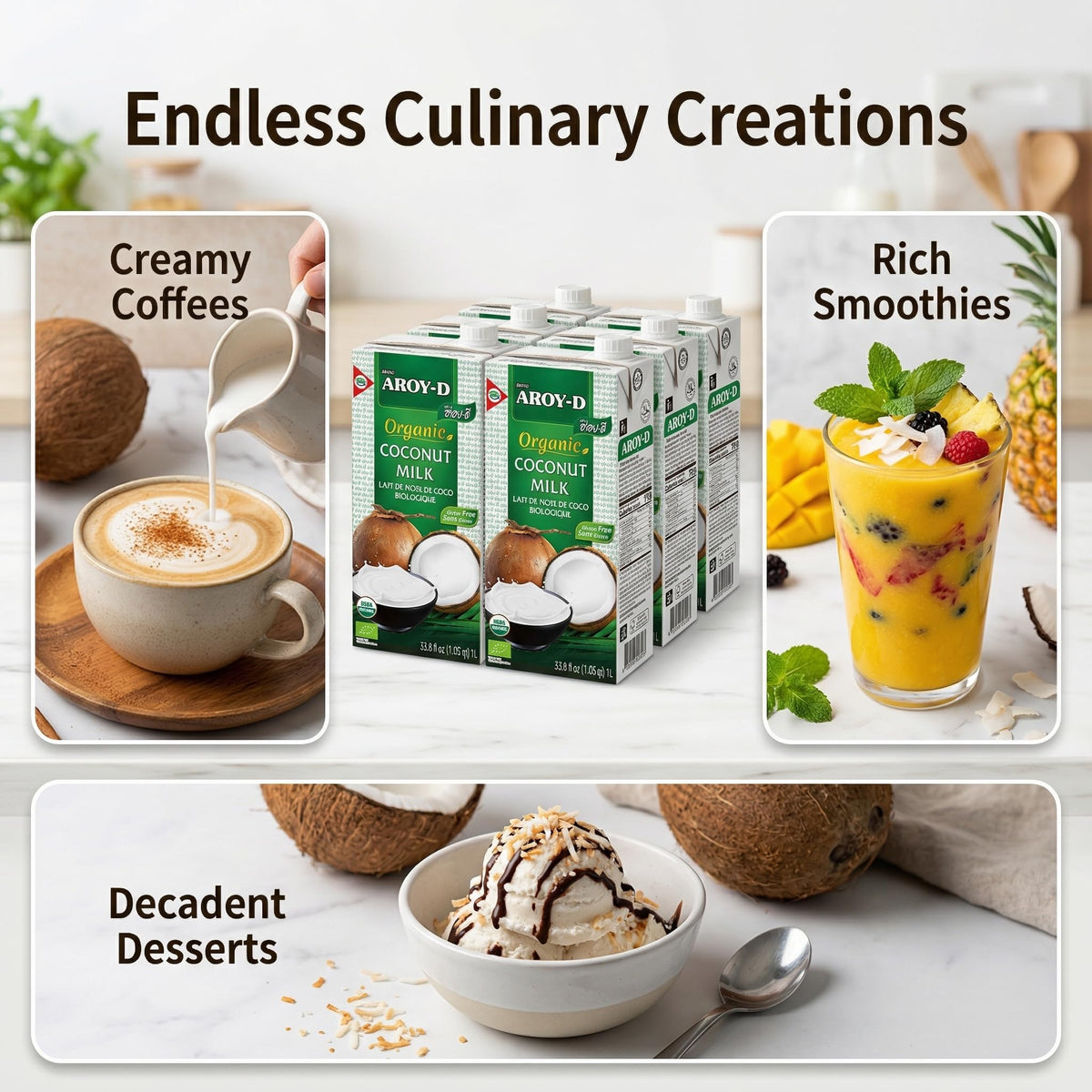 Aroy-D Organic Coconut Milk BPA-free carton for safe storage.