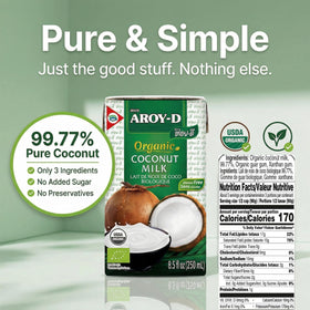 Aroy-D Organic Coconut Milk creamy texture closeup suitable for desserts and beverages.