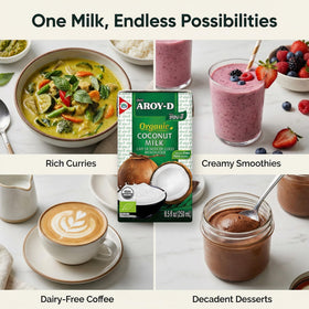 Aroy-D Organic Coconut Milk gluten-free vegan-friendly icon emphasizes inclusive cooking.