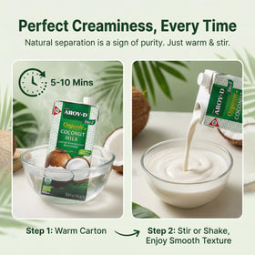 Aroy-D Organic Coconut Milk label shows 99.77% coconut content, purity.