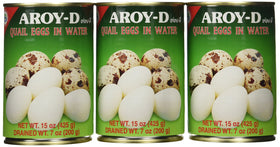 Aroy-D quail eggs in water cans on shelf ready to eat