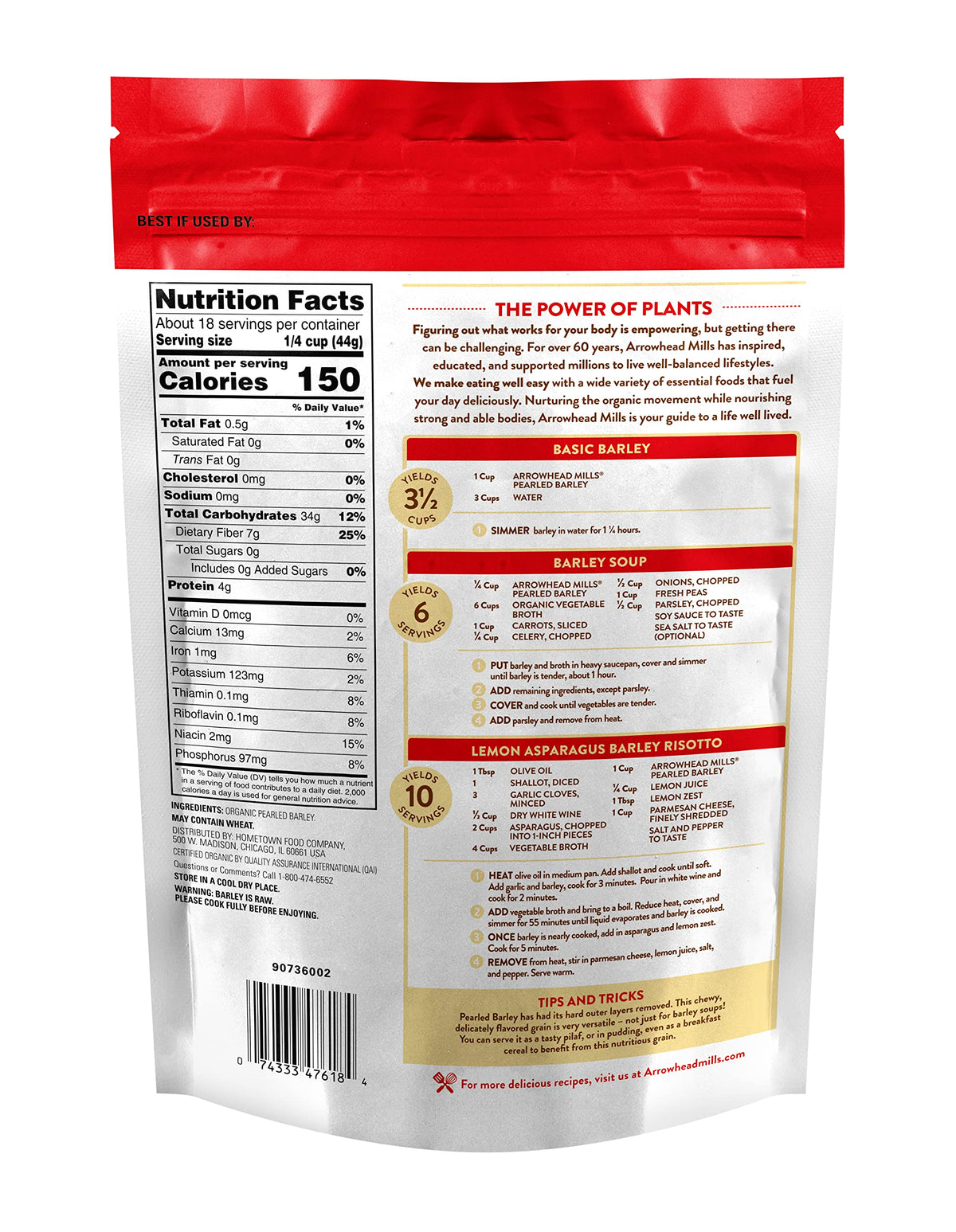 Arrowhead Mills pearled barley cooked in pilaf or porridge, high-fiber and family-friendly.