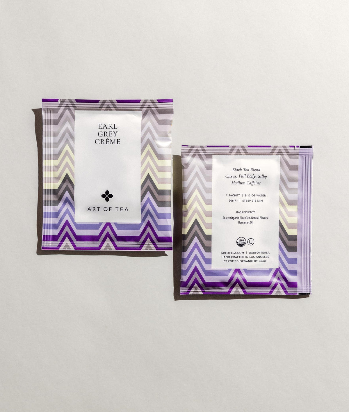 Art of Tea Earl Grey Cream Tea pyramid bags ready for a refined cup experience.