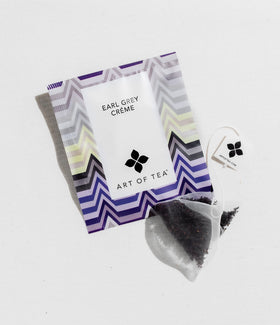 Art of Tea Earl Grey Creme sachet closeup highlighting bergamot aroma for a citrus-forward cup.