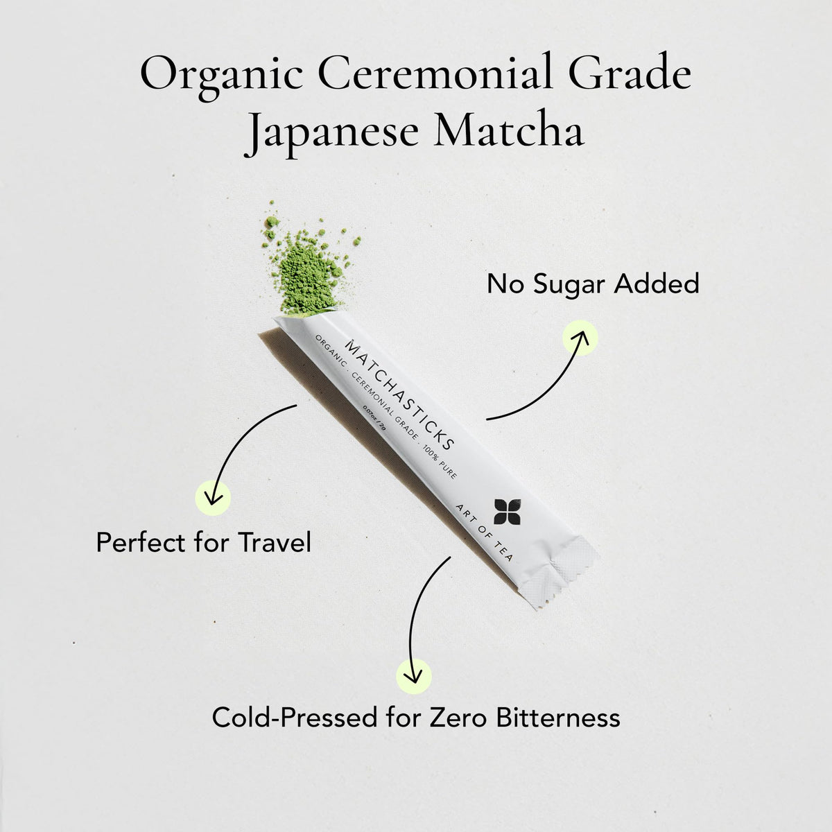 Art of Tea Matchasticks single-serve sachet for convenient on-the-go tea.