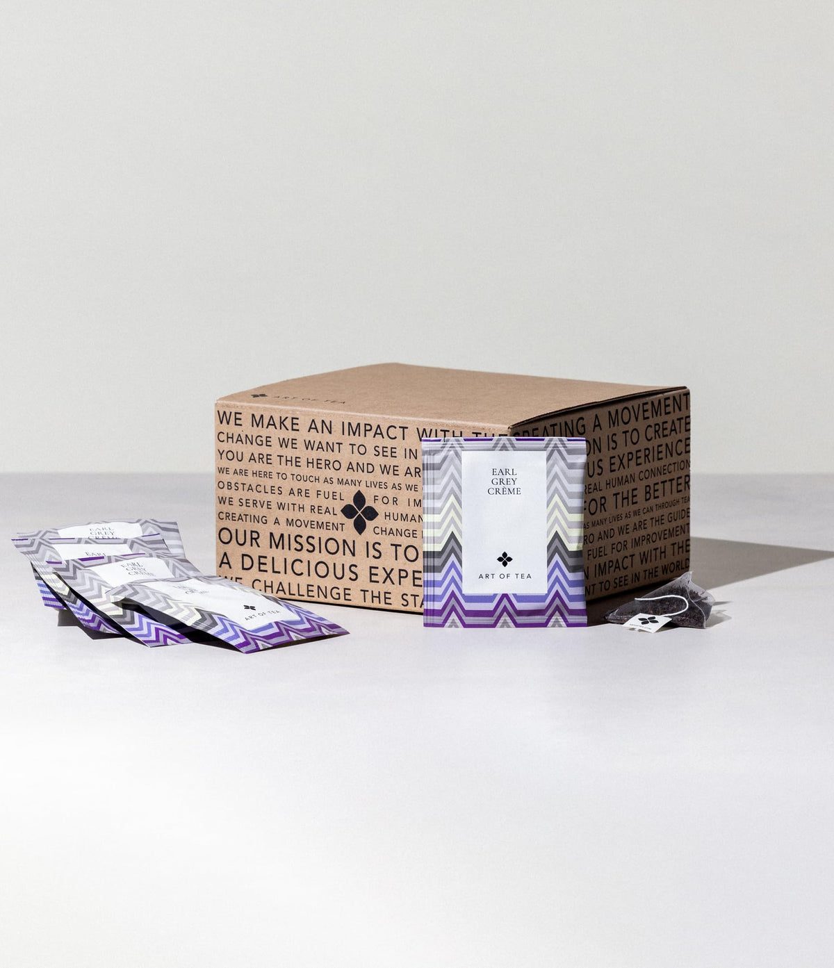 Art of Tea Organic Earl Grey Cream Tea packaging showing 50 pyramid sachets for easy brewing.