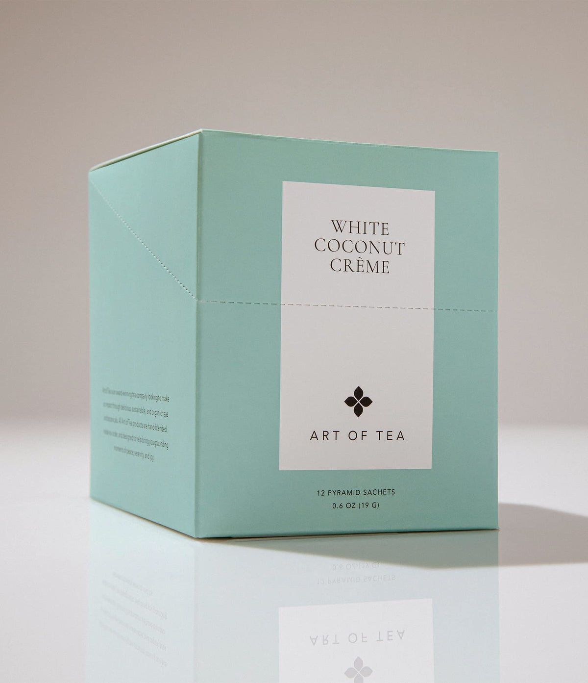 Art of Tea Organic White Coconut Crème tea sachet ready to brew a quick tropical cup.