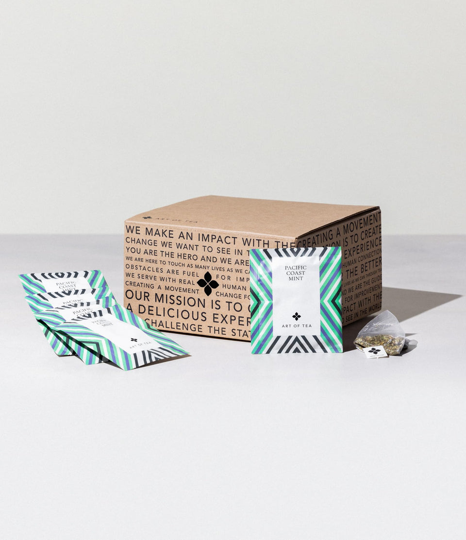 Art of Tea Pacific Coast Mint pack showcasing 50 pyramid tea bags