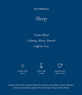 Art of Tea Sleep Tea packaging label emphasizing organic ingredients.