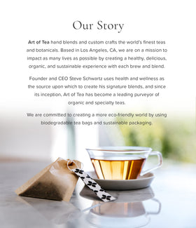 Steam rises from a cup, signaling a ready-to-sip flavor.