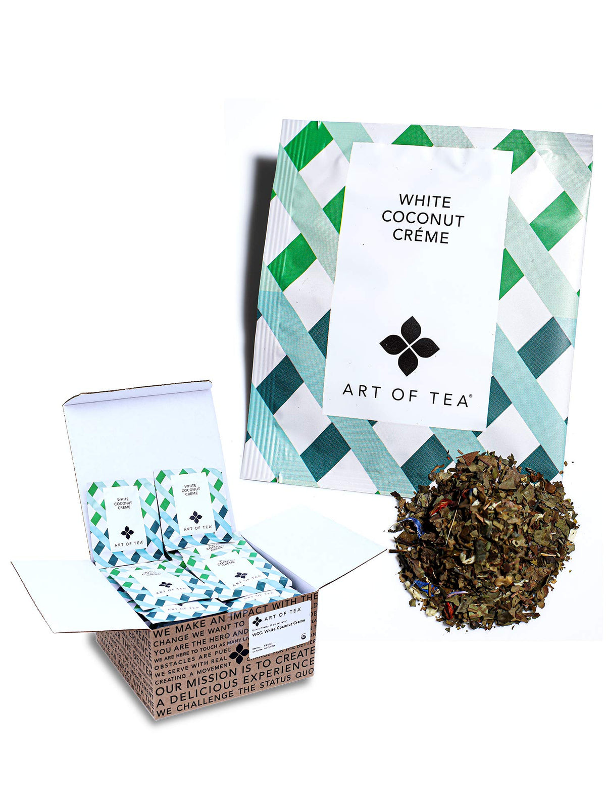 Art of Tea White Coconut Crème tea sachets in packaging for easy prep