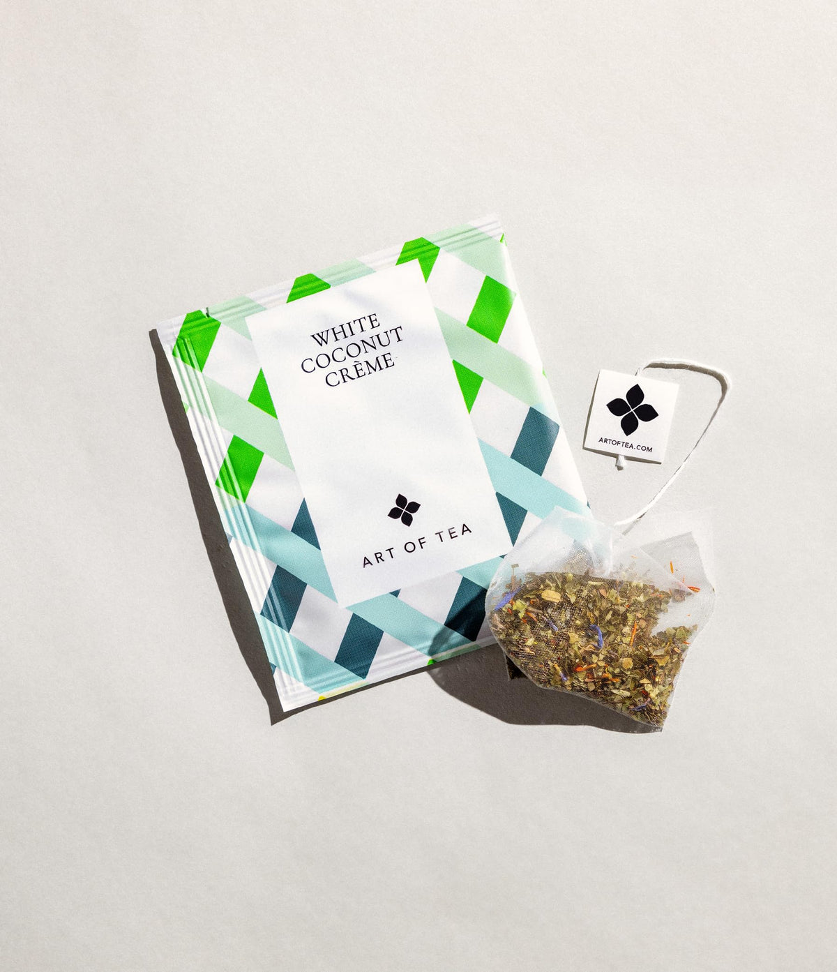 Sachets ready for hot brew in Art of Tea White Coconut Crème