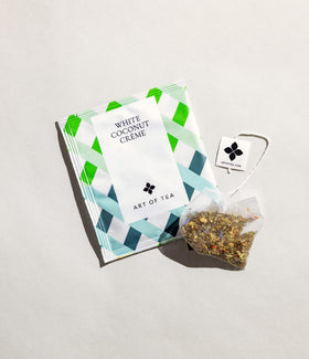 Sachets ready for hot brew in Art of Tea White Coconut Crème