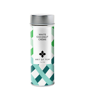 Art of Tea White Coconut Creme tea tin ready for a tropical-inspired brew.