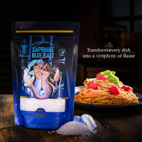 Artaguana Sapphire Blue Salt crystals pour gracefully, adding color to recipes.