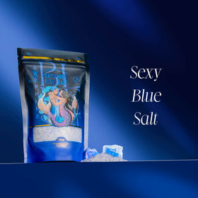 Artaguana Sapphire Blue Salt on the kitchen counter signals gourmet seasoning.