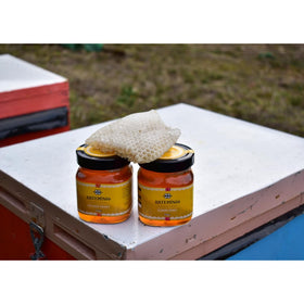 Artemisio pine honey jar closeup amber color - rich flavor from forest pines