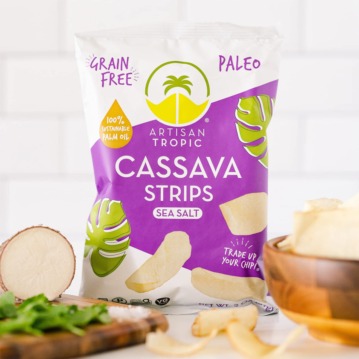 Artisan Tropic cassava strips sea salt bag front showing sea salt flavor