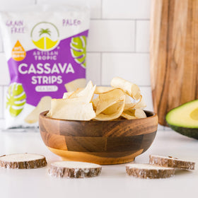 Artisan Tropic cassava strips sea salt snack plate ready for dipping